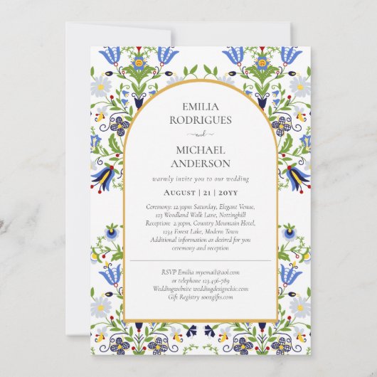 Invitation Double face BILINGUE Mariage Fleurs d'art populair (Dos)