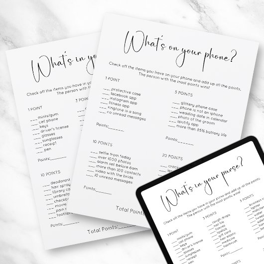 Invitation Double face Ce qui est dans votre sac à main et je