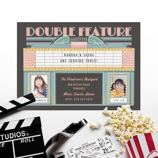 Invitation Double Feature Film Twins Anniversaire Fête