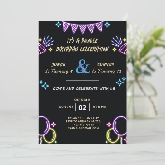 Invitation Double fête Anniversaire (Debout devant)