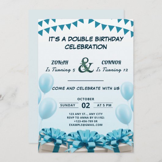 Invitation Double fête Anniversaire (Devant / Derrière)