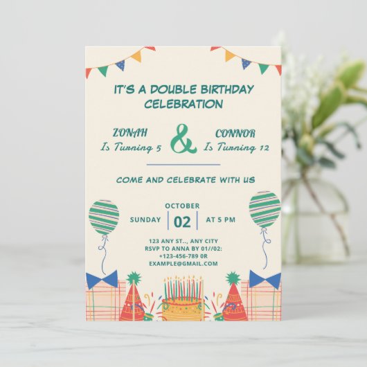 Invitation Double fête Anniversaire (Debout devant)