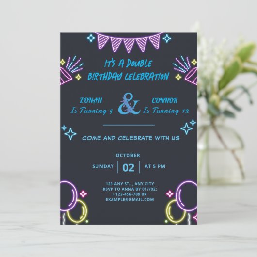 Invitation Double fête Anniversaire (Debout devant)