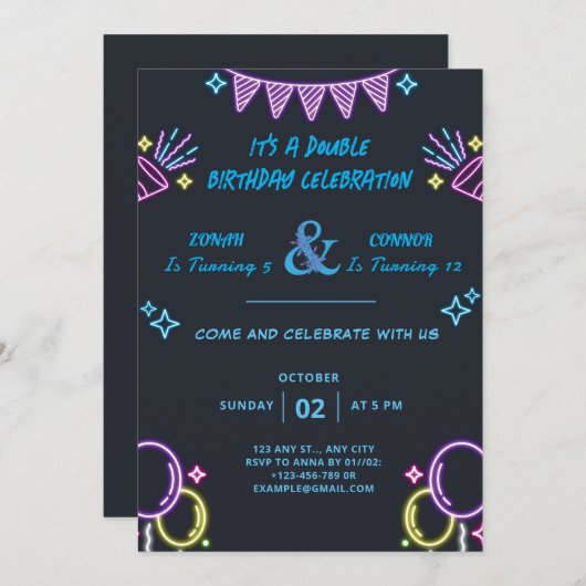 Invitation Double fête Anniversaire (Devant / Derrière)