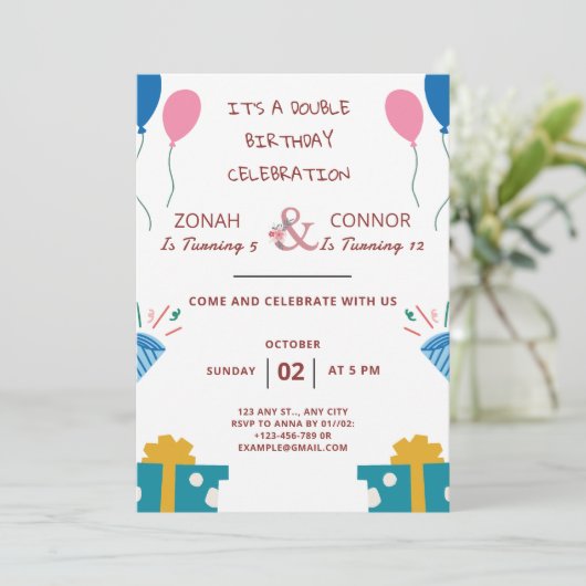 Invitation Double fête Anniversaire (Debout devant)