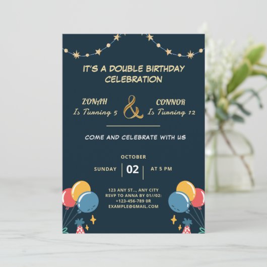 Invitation Double fête Anniversaire (Debout devant)