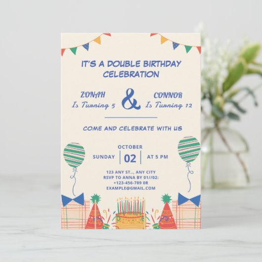 Invitation Double fête Anniversaire (Debout devant)