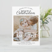 Invitation Double fête Anniversaire Photo Élégante Minimale (Debout devant)