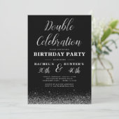 Invitation Double fête Black Silver fête d'anniversaire (Debout devant)