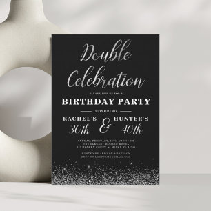Invitation Double fête Black Silver fête d'anniversaire