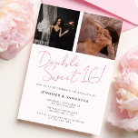 Invitation Double fête conjointe Anniversaire Rose Sweet 16<br><div class="desc">Invitation de fête d'anniversaire moderne pour une double Sweet 16 anniversaire célébration! Cette mignonne invitation conjointe à la fête d'anniversaire comporte deux photos et une palette de couleurs roses.</div>