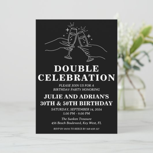 Invitation Double fête d'anniversaire (Debout devant)