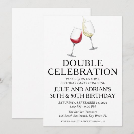 Invitation Double fête d'anniversaire (Devant / Derrière)