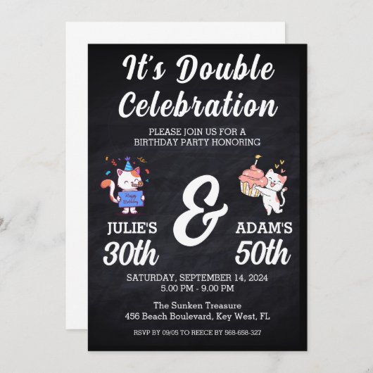Invitation Double fête d'anniversaire (Devant / Derrière)