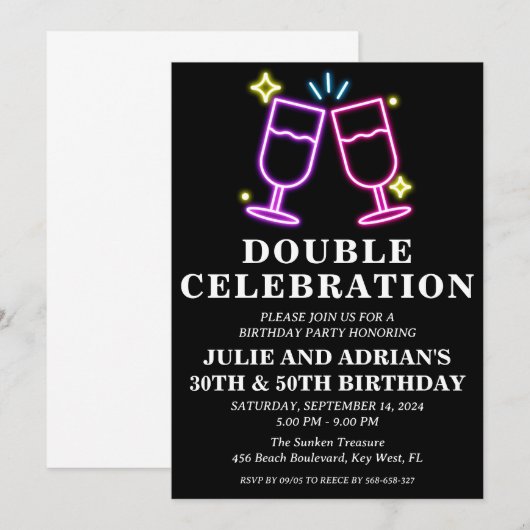 Invitation Double fête d'anniversaire (Devant / Derrière)