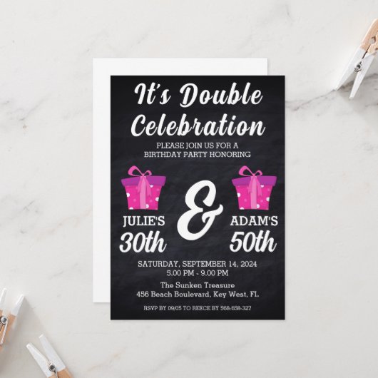 Invitation Double fête d'anniversaire (Devant/Arrière en situation)