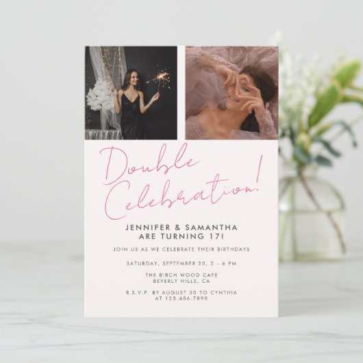 Invitation Double fête d'anniversaire conjointe Photo fille r (Debout devant)