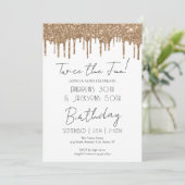 Invitation Double Fête d'Anniversaire Élégant Gold Drips (Debout devant)