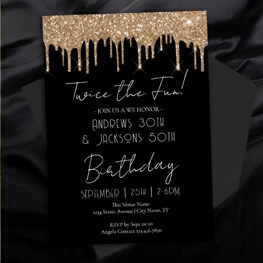 Invitation Double fête d'anniversaire Elegant Gold Drives