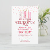 Invitation Double fête d'anniversaire Enfants bougies roses (Debout devant)
