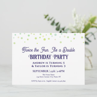 Invitation Double Fête d'anniversaire Enfants Minimal Bleu et