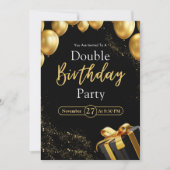 Invitation Double fête d'anniversaire Noir et or élégant (Devant)