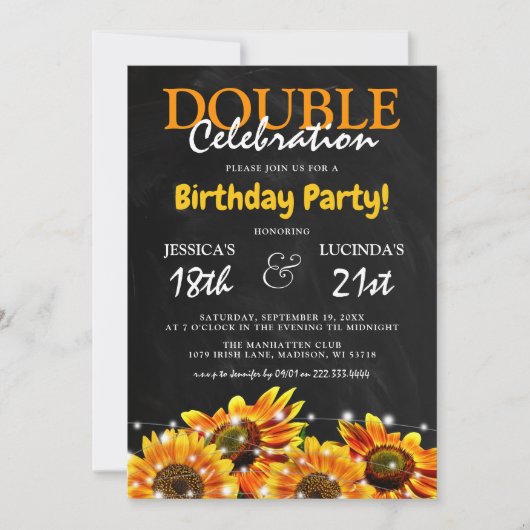 Invitation Double fête du tournesol rustique (Devant)