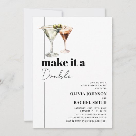 Invitation Double Fête Martini Fête d'anniversaire conjointe (Devant)