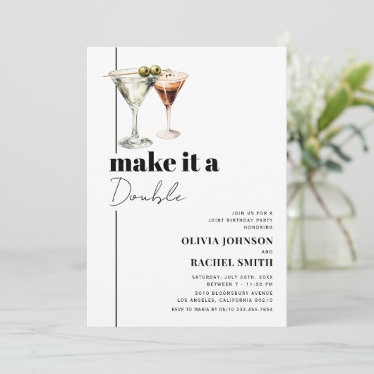 Invitation Double Fête Martini Fête d'anniversaire conjointe (Debout devant)