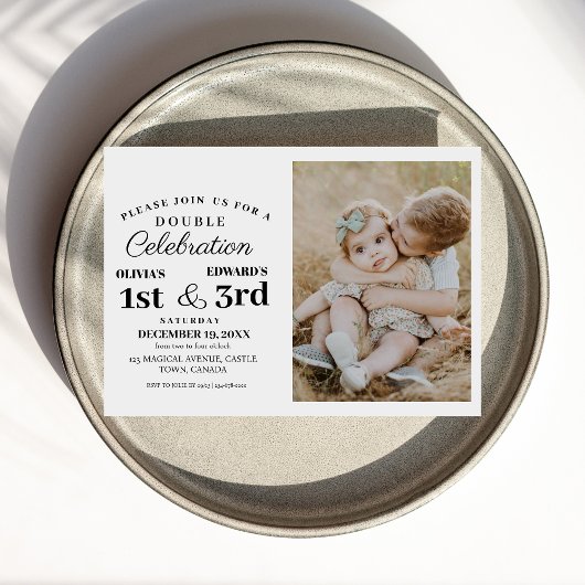 Invitation Double fête moderne Anniversaire Photo 1er & 3e