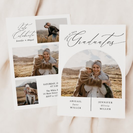 Invitation Double fête moderne Photo Graduation Party