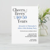 Invitation Double fête Soirée Bière Anniversaire Bleu (Debout devant)