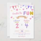 Invitation Double Fun pour les Cœurs Sœurs Fête d'Anniversair (Devant)