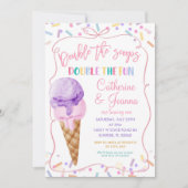 Invitation Double gaufres Double Fun Anniversaire Glace (Devant)
