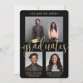 Invitation Double Graduation 2 Grads Black & Gold Joint Photo (Devant)