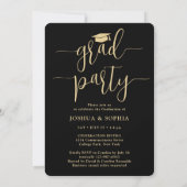 Invitation Double Graduation 2 Grads Black & Gold Joint Photo (Dos)
