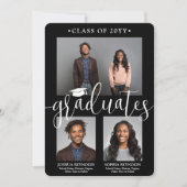 Invitation Double Graduation 2 Grads noir blanc photo conjoin (Devant)