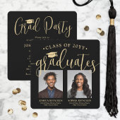 Invitation Double Graduation 2 Photos Black Gold Joint Party