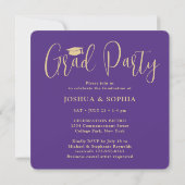 Invitation Double Graduation 2 Photos Purple Gold Joint Party (Dos)