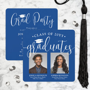 Invitation Double Graduation 2 Photos Royal Blue Joint Party