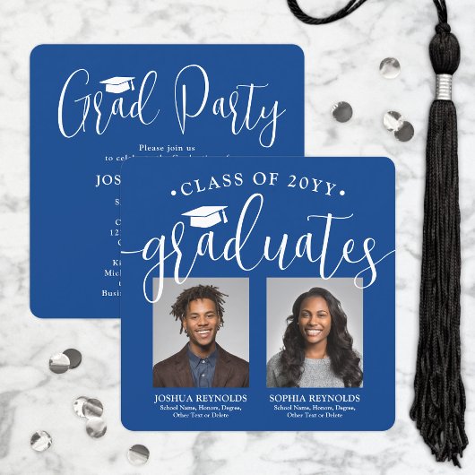 Invitation Double Graduation 2 Photos Royal Blue Joint Party