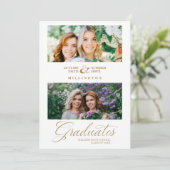 Invitation Double Graduation Chic Gold 2 Photos Script modern (Debout devant)