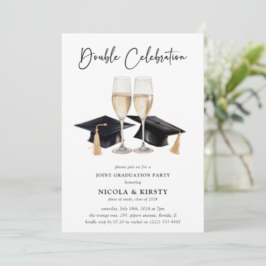 Invitation Double graduation d'aquarelle simple (Debout devant)