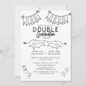 Invitation Double Graduation du Doodle Noir tendance (Devant)