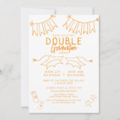 Invitation Double Graduation du Doodle Orange tendance (Devant)