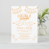 Invitation Double Graduation du Doodle Orange tendance (Debout devant)