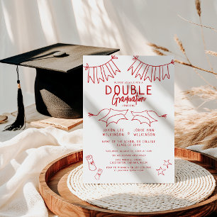 Invitation Double Graduation du Red Doodle tendance
