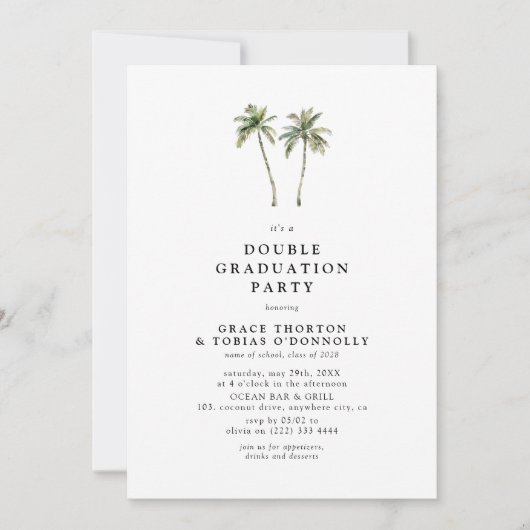 Invitation Double Graduation Minimal Palm Tree (Devant)