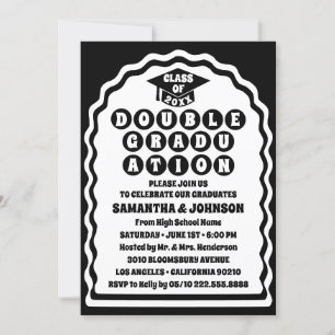 Invitation Double Graduation moderne Gras Noir Arch Wavy