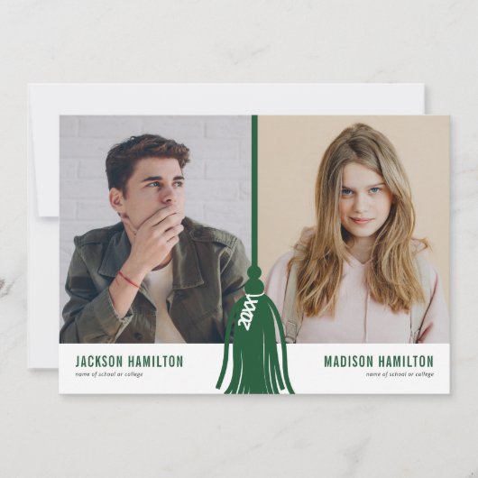 Invitation Double Joint Graduation Green Tassel Party (Devant)